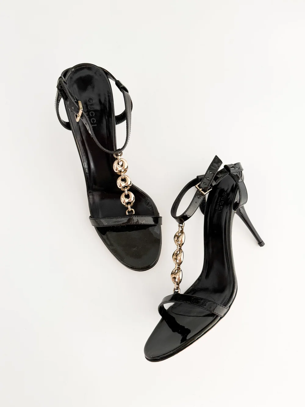 Gucci Black Chain Link Sandal Heels (US 9 / 8.5 B) — sororité.